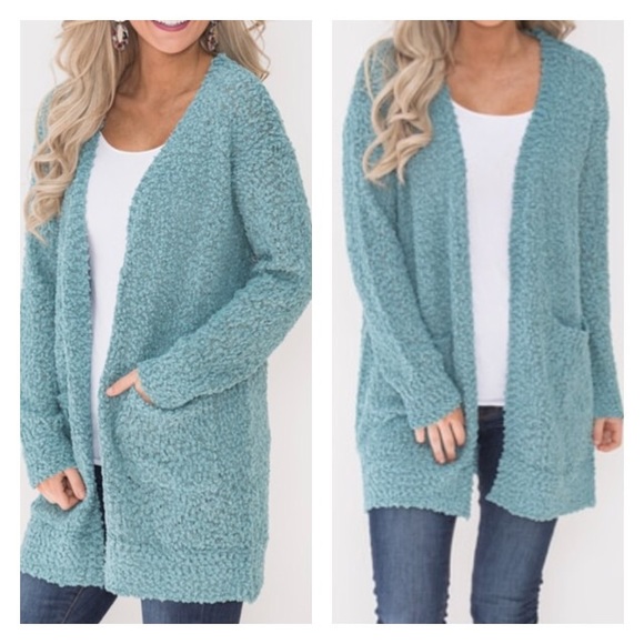 SwankStyles Sweaters - Sage Oversized Soft Popcorn Cardigan With Pockets